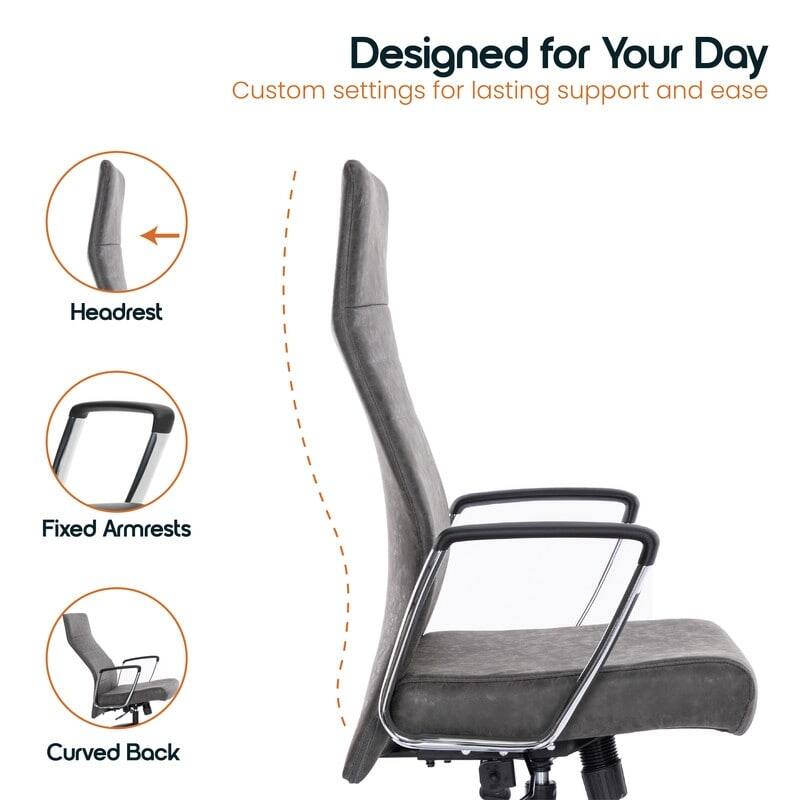 Designed for Your Day  
Custom settings for lasting support and ease  

- Headrest  
- Fixed Armrests  
- Curved Back