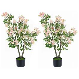 Boyel Living - 36" Set of 2 Artificial Impatiens Tree with Mini Fruits and Silk Flowers - Pink