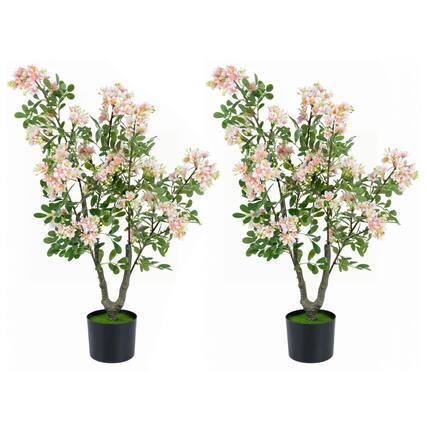 Front. Boyel Living - 36" Set of 2 Artificial Impatiens Tree with Mini Fruits and Silk Flowers-Pink - Pink.