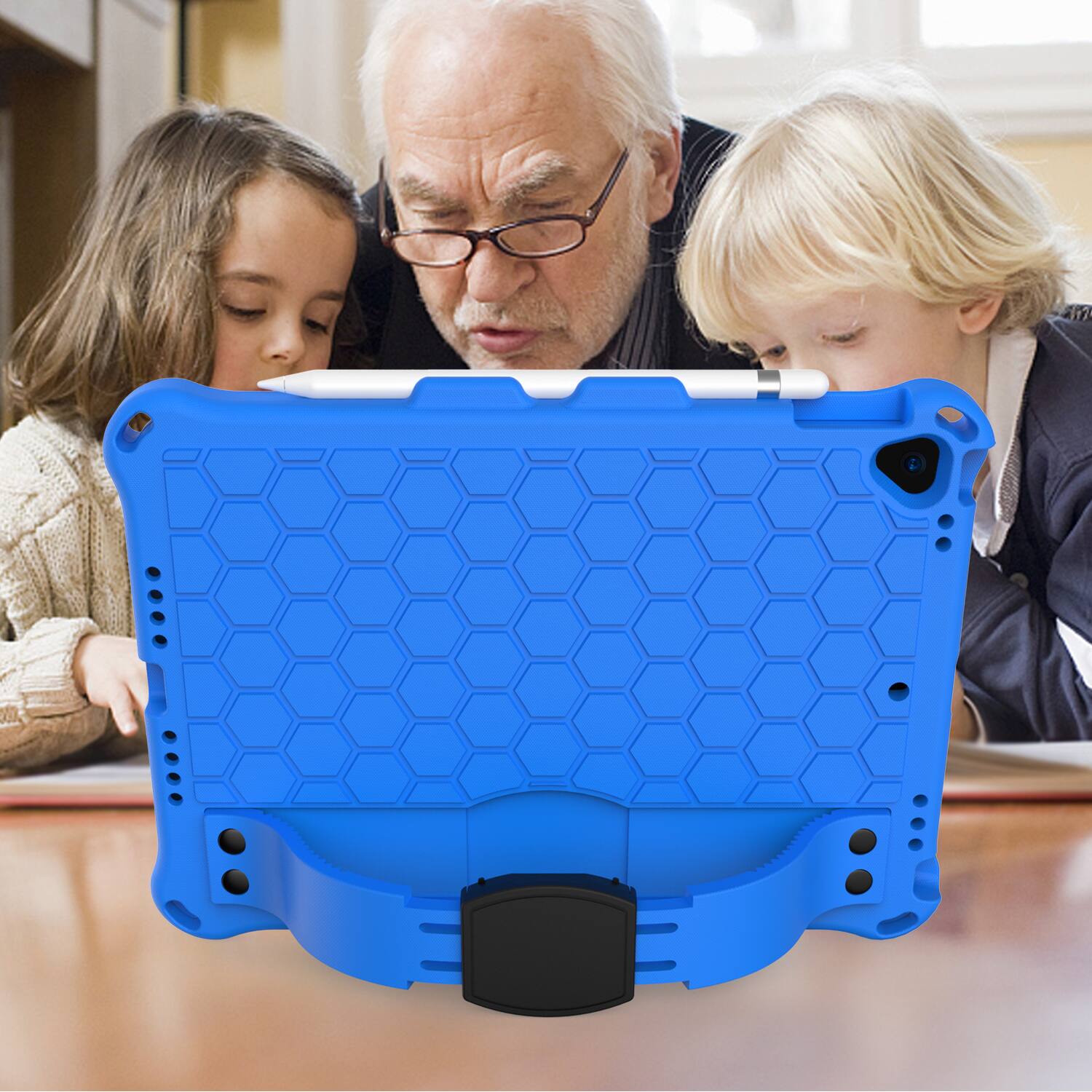 Alt View 1. UUCOVER - Kids Case for iPad 9th 8th 7th Gen 10.2-inch (2021/2020/2019) Shockproof EVA+TPU Stand Cover with Shoulder Strap - Blue.