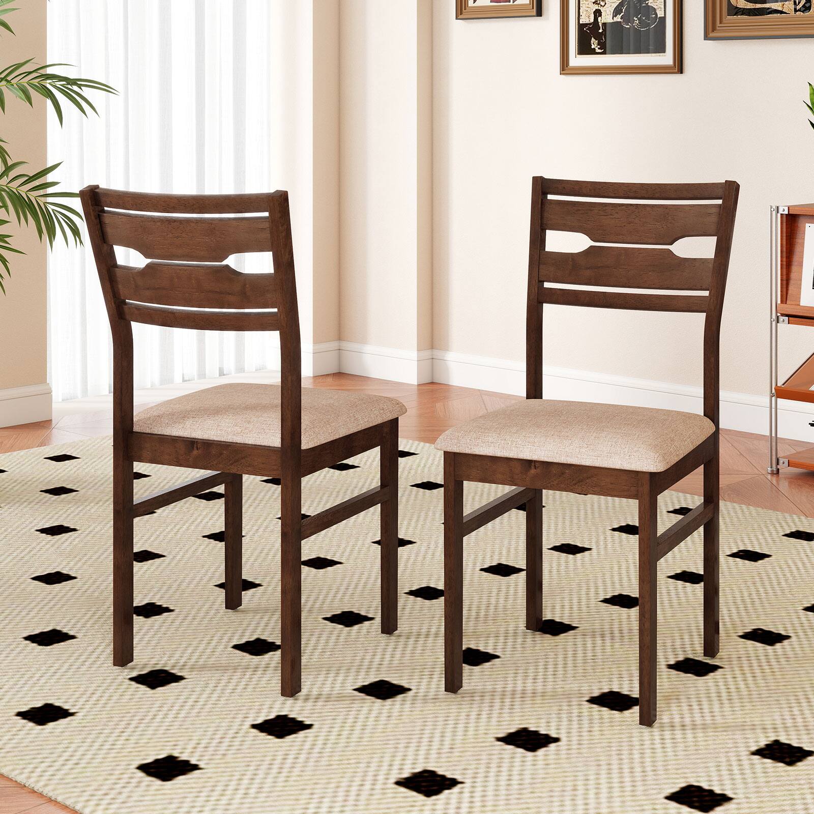 Alt View 3. Gymax - Gymax Dining Chair Set of 2 w/ Rubber Wood Frame Padded Seat Curved Backrest - Brown.