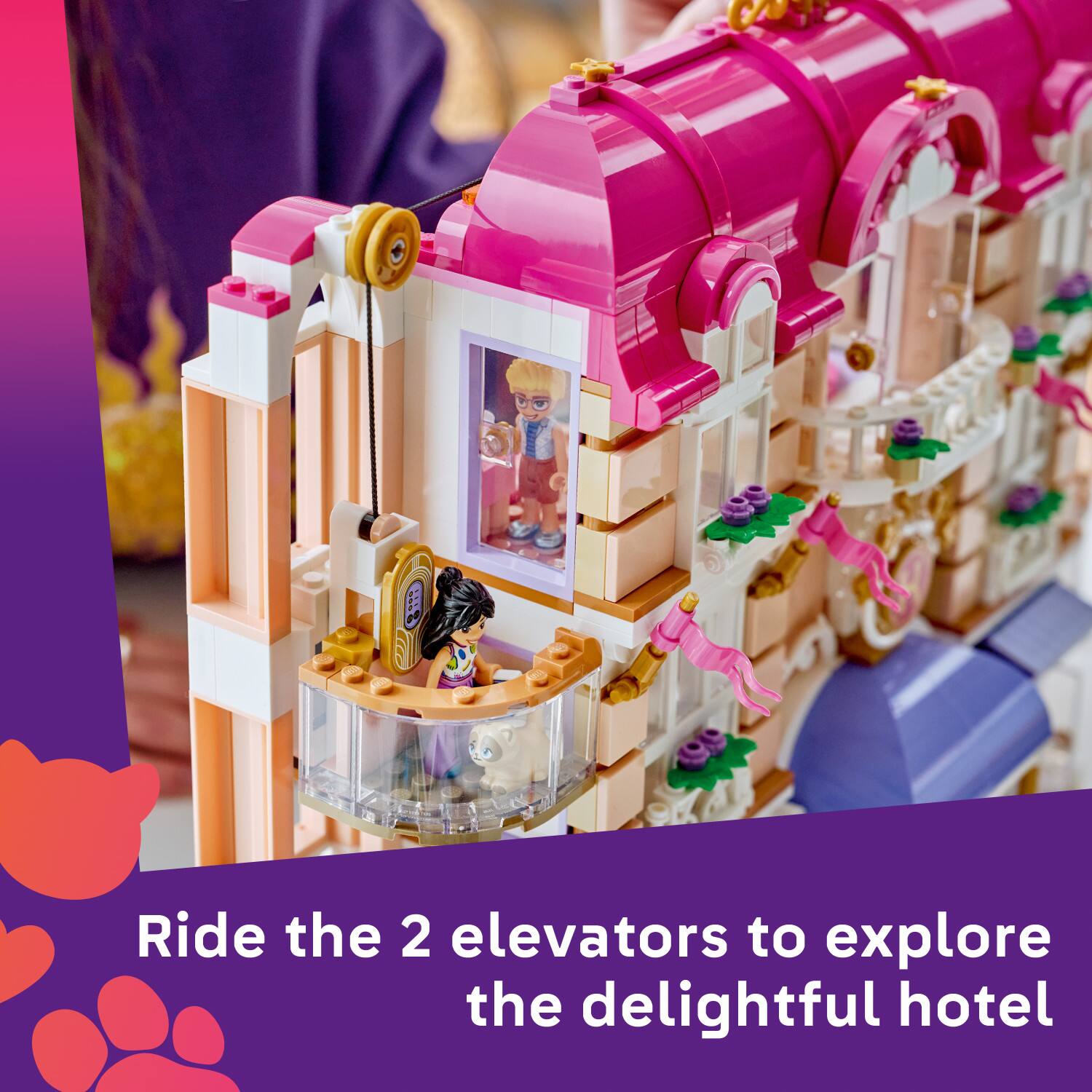 Ride the 2 elevators to explore the delightful hotel