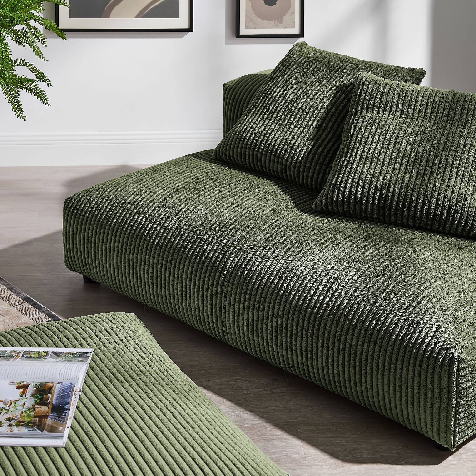 Alt View 9. Modway - Solace Modular Corduroy Upholstered Armless Loveseat and Ottoman Set by Modway - Fern.