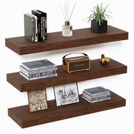 BOMEDA - Wooden Floating Shelves for Wall, Bathroom or Room Wall Storage, Hanging Shelf Organizer, 24x7x1.5 in, 3 Pack - Walnut-like