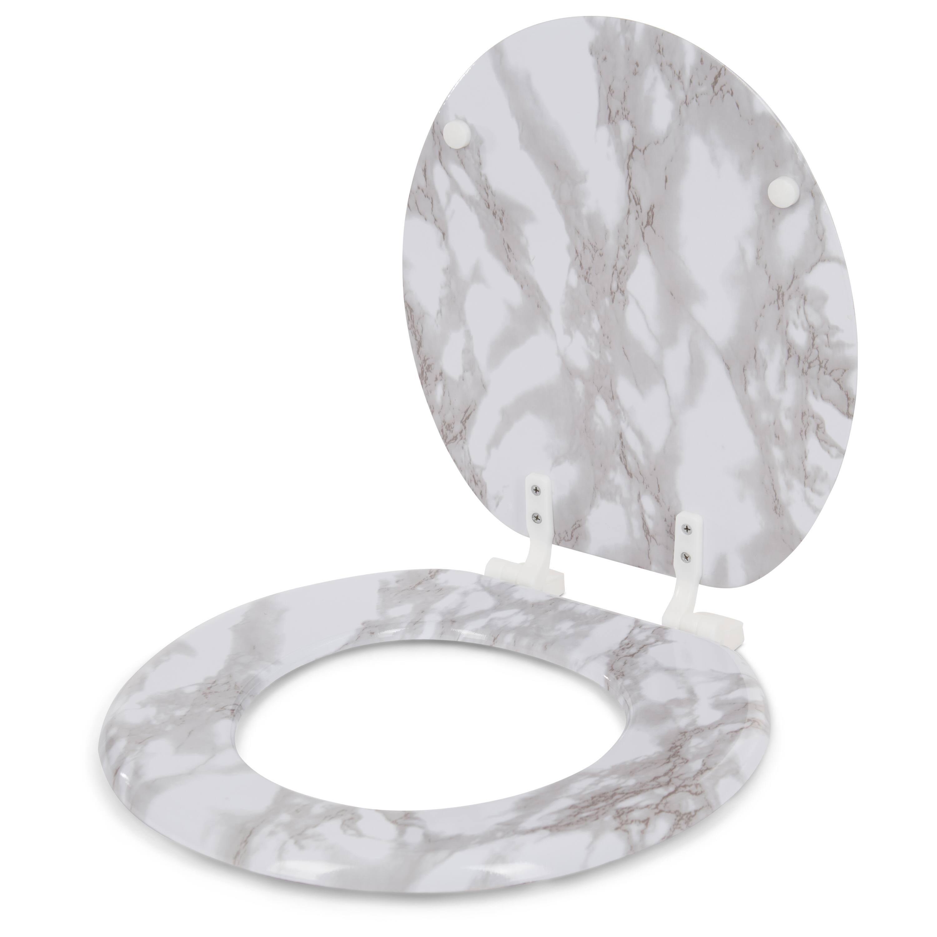 Angle. J&V TEXTILES - Marble Round Toilet Seat - Gray.