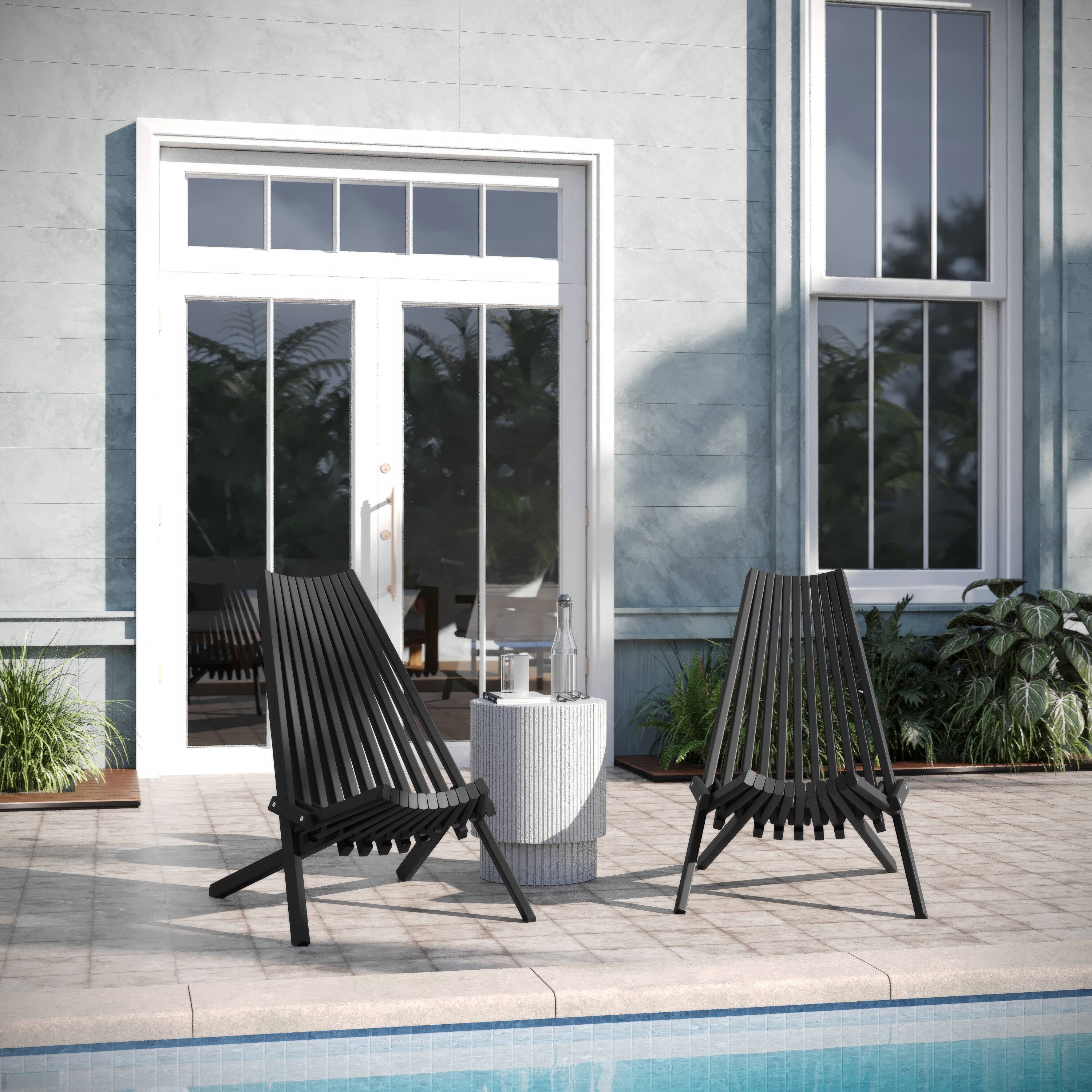 Alt View 3. Emma + Oliver - Acacia Wood Low Profile Lounge Folding Chair for Indoor/Outdoor - Black.