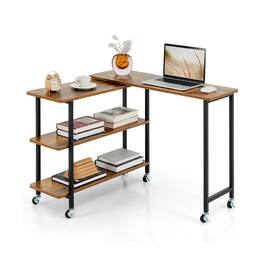 Pefilos - 360° Rotating Sofa Side Table with 2-Tier Storage Shelves- Couch Snack Table - Brown