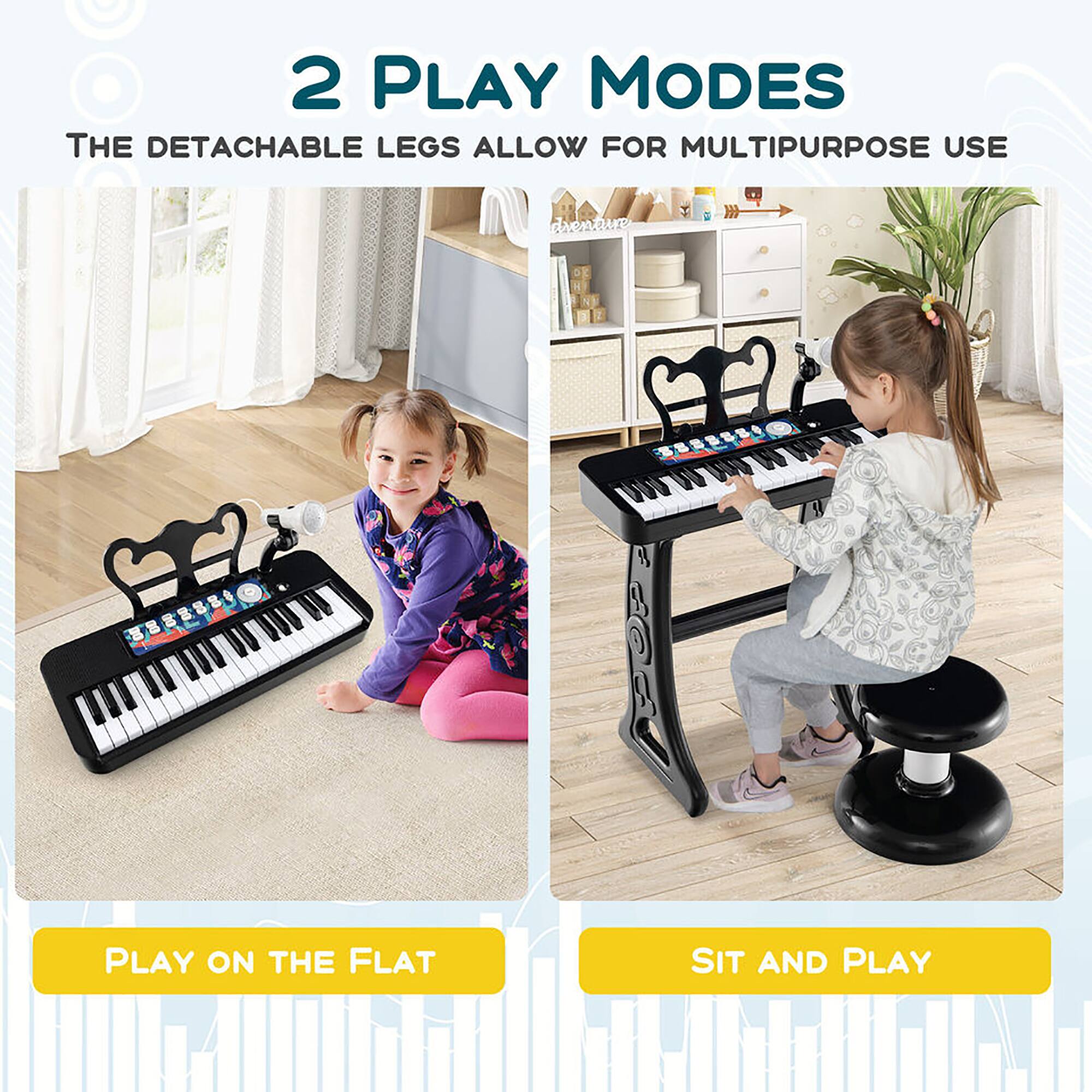 2 PLAY MODES  
THE DETACHABLE LEGS ALLOW FOR MULTIPURPOSE USE  

PLAY ON THE FLAT  

SIT AND PLAY