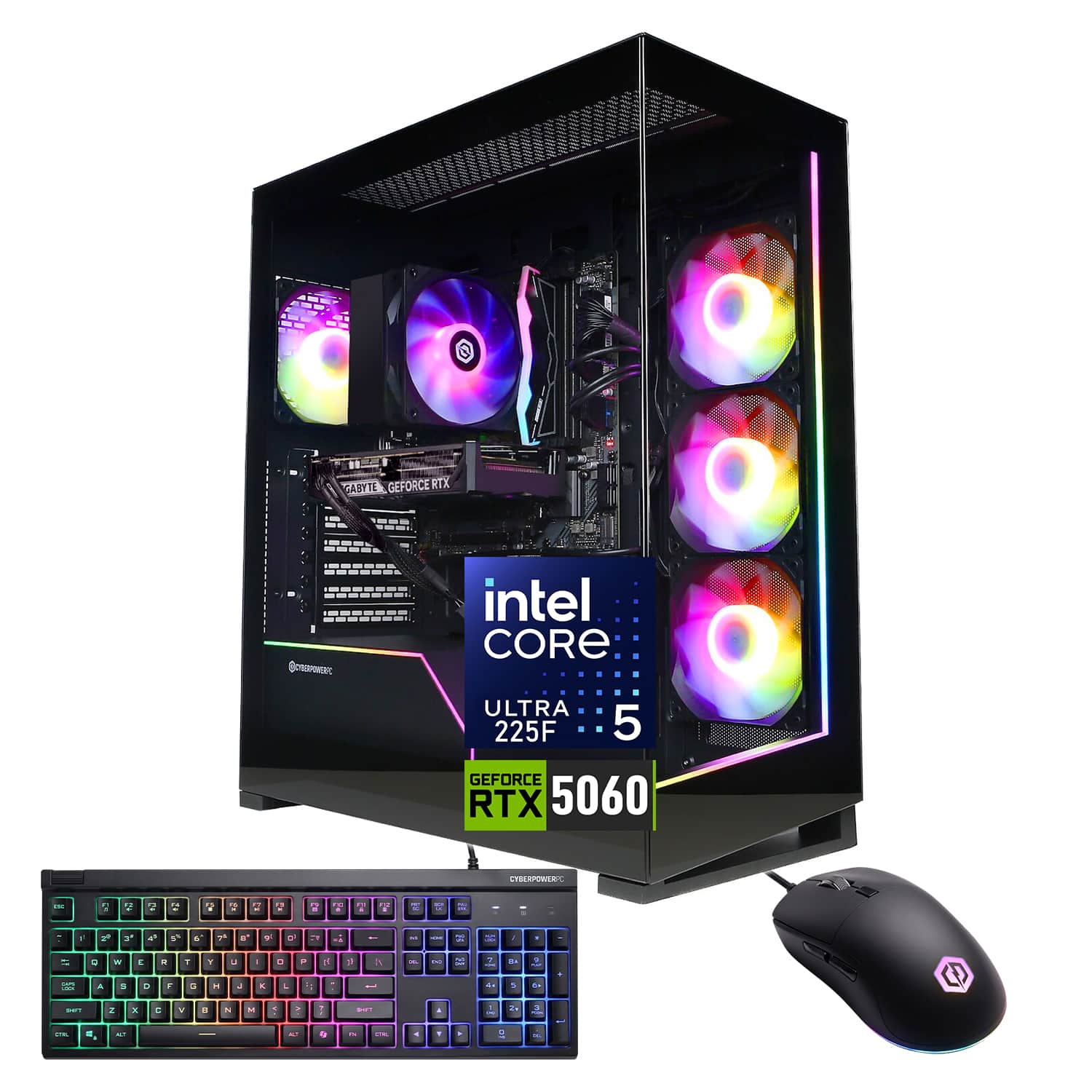 CyberPowerPC - Upgraded - Gaming Tower Desktop - Intel Core Ultra 5 225F - NVIDIA GeForce RTX 5060 - 48GB DDR5 RAM 2TB SSD- RGB Backlit KB - Black