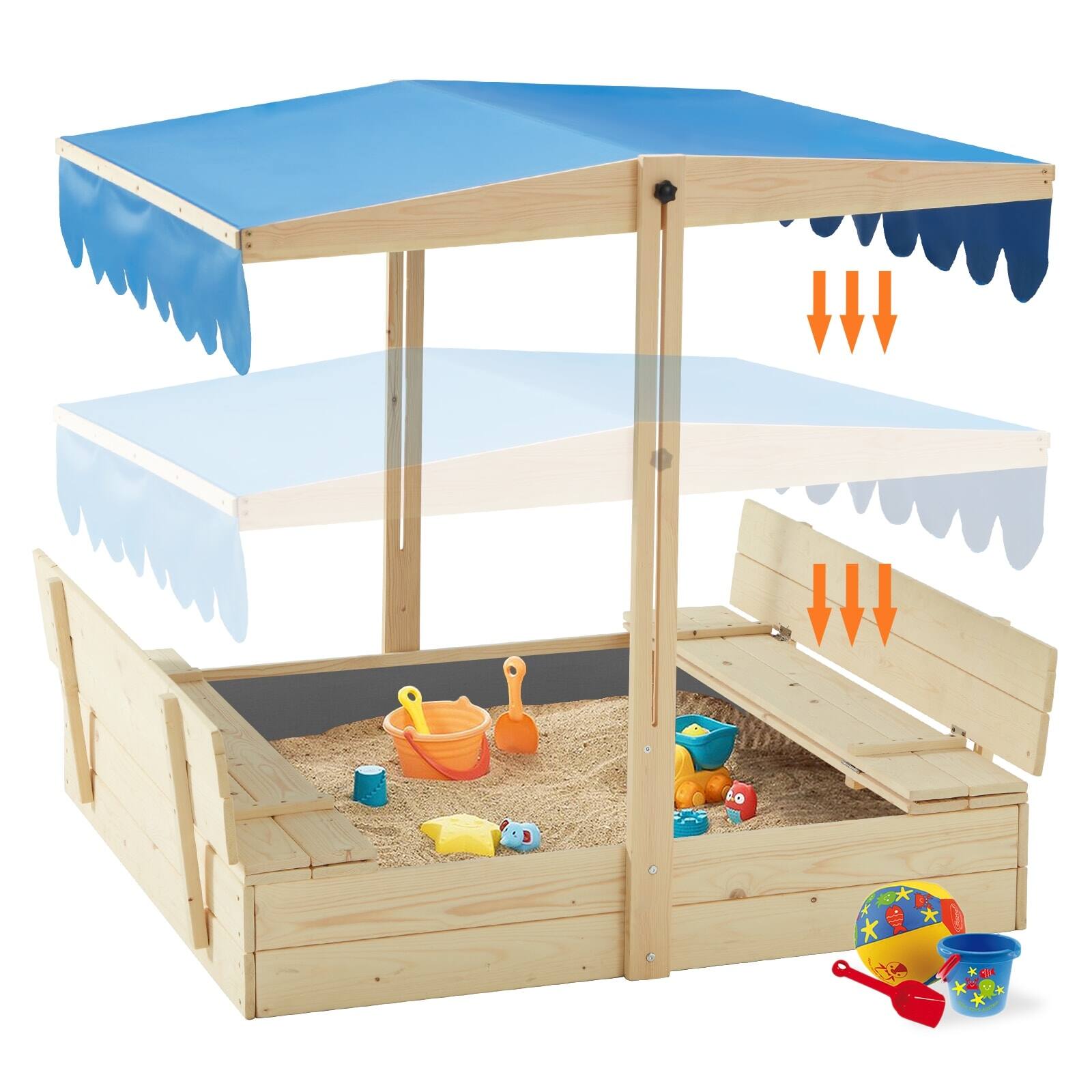 Alt View 5. U-HOMY - Kids Wooden Sandbox with Adjustable Canopy, Foldable Bench Seats, and Weather-Resistant Cover - Blue.