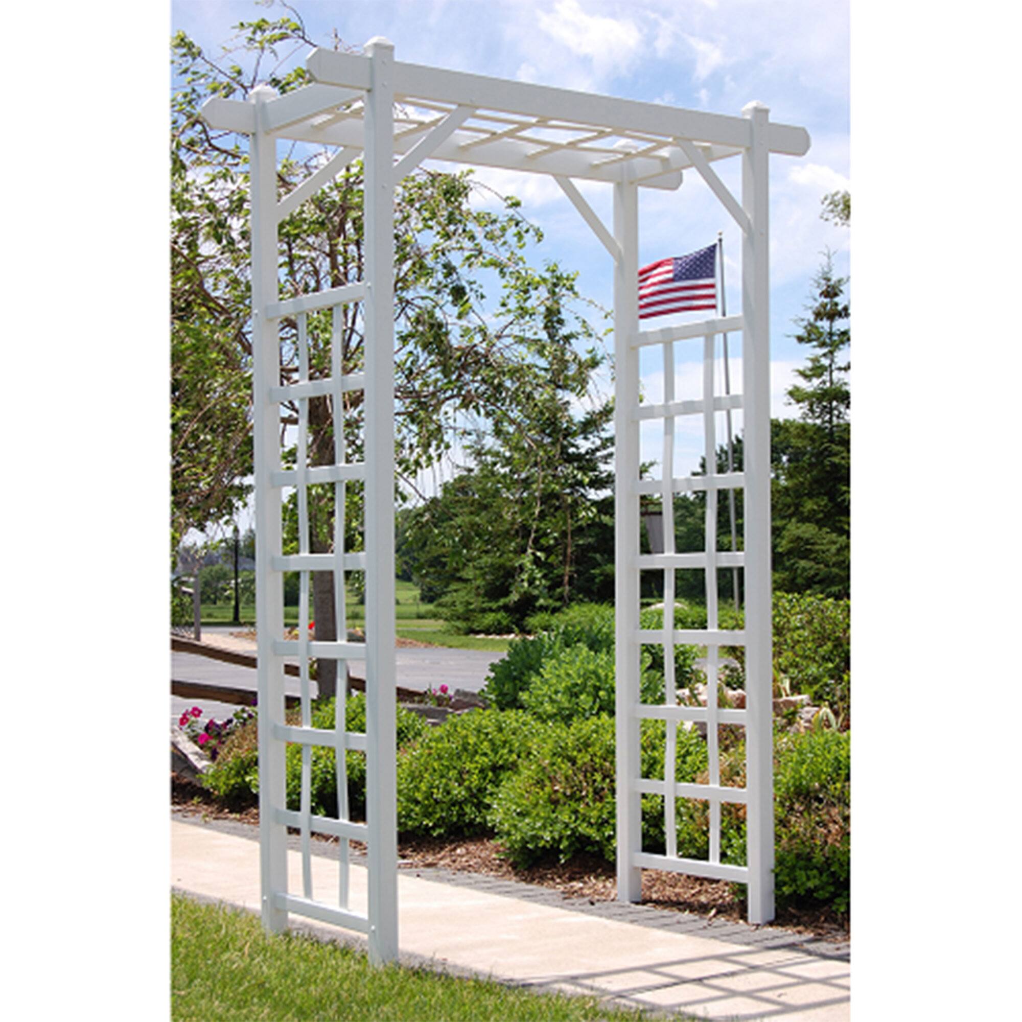 Alt View 4. Dura-Trel - Dura-Trel Elmwood Arbor 57" x 84" PVC Outdoor Garden Arch Lattice Trellis, White - White.