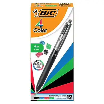 BIC Color
Grip Prise
Ball Pen/Stylos-billes
12
Long Lasting Ink / Encre Durable
Assorted Colors / Couleurs Assorties
Black, Blue, Green, Red
Ball Pen/Stylos-billes