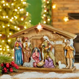 Glitzhome - 12.5"L Lighted Resin Nativity House - Multi-Colored