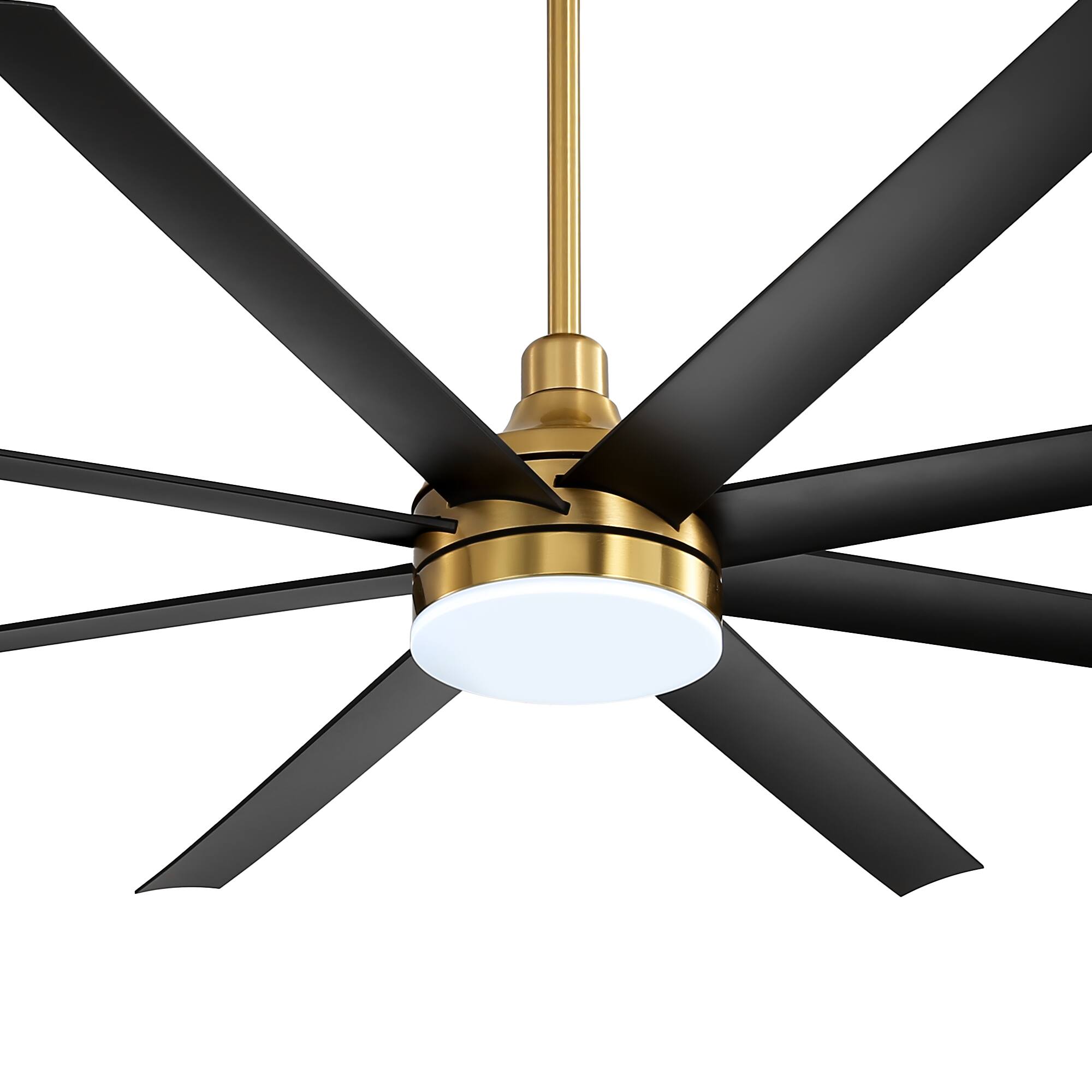 Left. Breezary - 72" Large Indoor Ceiling Fan with Remote, 8 ABS Blades, 6-Speed DC Motor, Timer, 7''/12''Downrods, Light/No Light Option - Gold and Black (With Light).