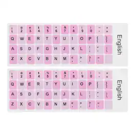 Unique Bargains - 2pcs Universal English Keyboard Stickers, Replacement Black Background with White Lettering for Computer Laptop Desktop - Pink
