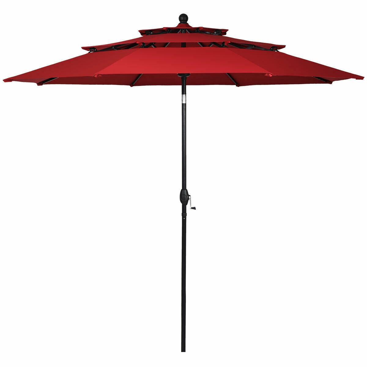 Alt View 1. Gymax - Gymax 10ft 3 Tier Patio Market Umbrella Aluminum Sunshade Shelter Double Vent Burgundy - Burgundy.