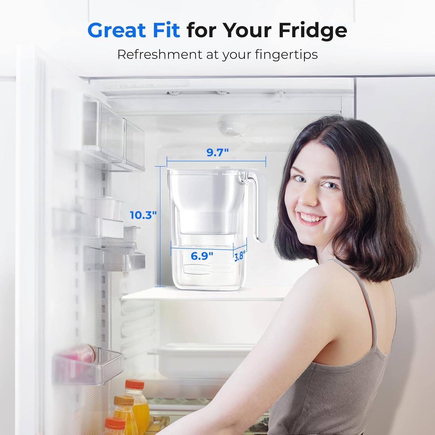 Great Fit for Your Fridge  
Refreshment at your fingertips  
9.7" 10.3" 6.9" 3.8"