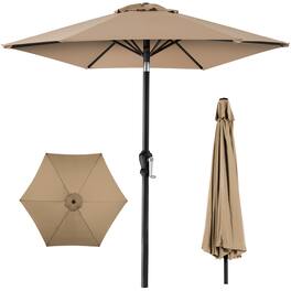 Best Choice Products - 10ft Outdoor Steel Market Patio Umbrella w/ Crank, Tilt Push Button, 6 Ribs - Tan