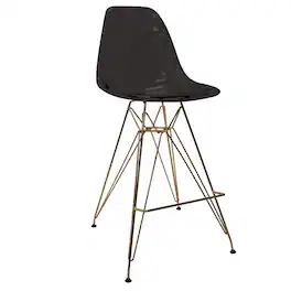 LeisureMod - Cresco Modern Acrylic Barstool, Clear Swivel Counter Height Stool with Gold Chrome Base Footrest - Transparent Black