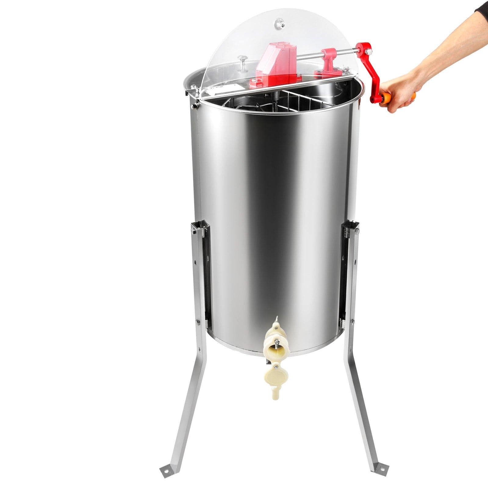 Glintex - 2/4 Frame Manual Honey Extractor Stainless Steel Beekeeping Spinner with Adjustable Stand and Lid - Natural