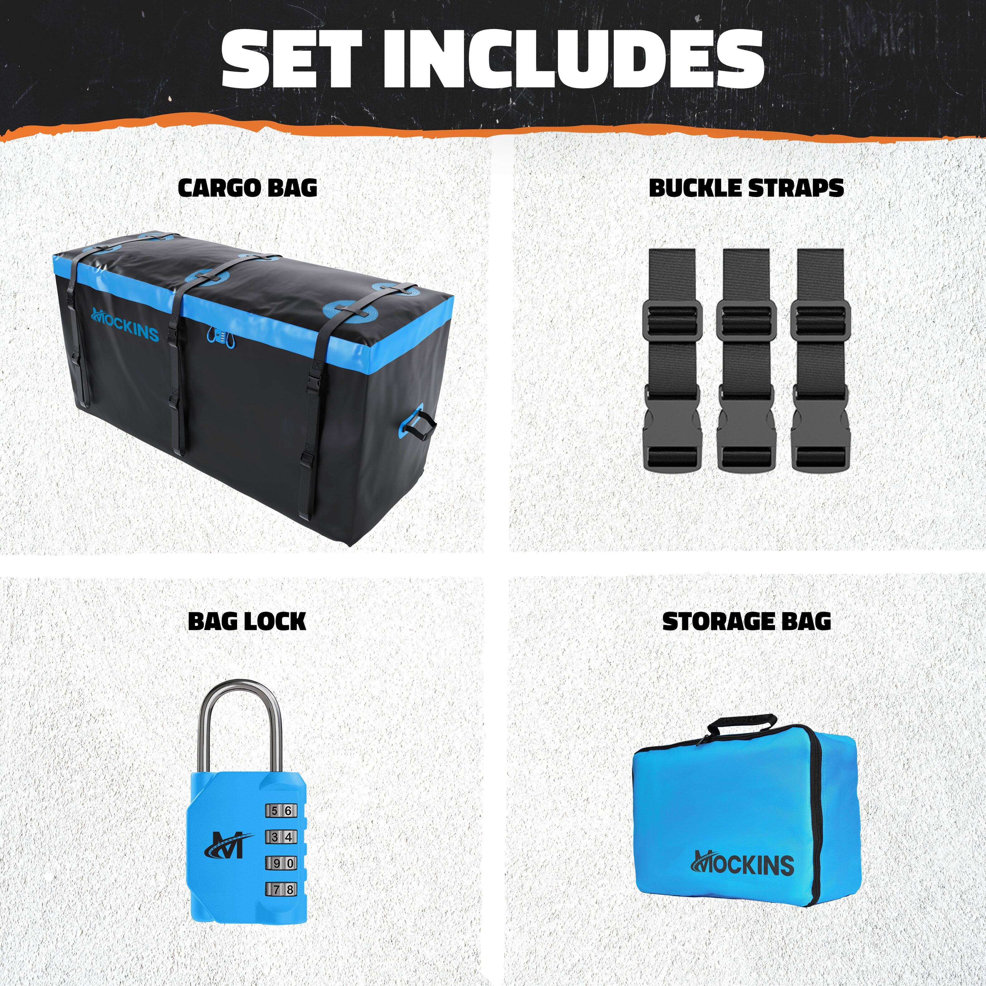 SET INCLUDES

CARGO BAG

BUCKLE STRAPS

BAG LOCK

STORAGE BAG