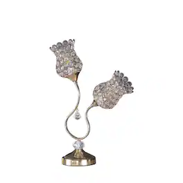 APRILSOUL - 18.75 in Rose Gold 2-Floral Trumpet Glam Metal Table Lamp