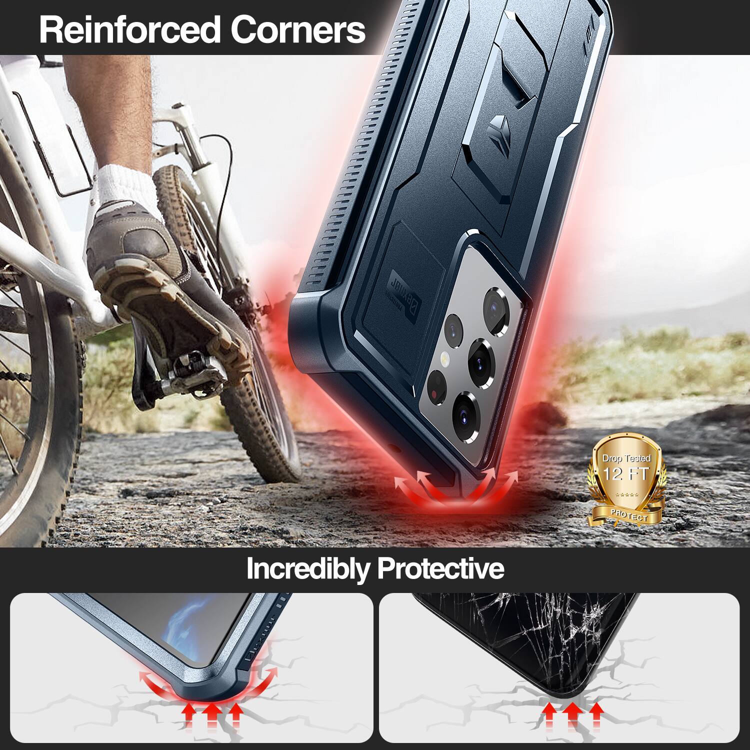 Reinforced Corners, Incredibly Protective, Drop Tested 12 FT PROTECT