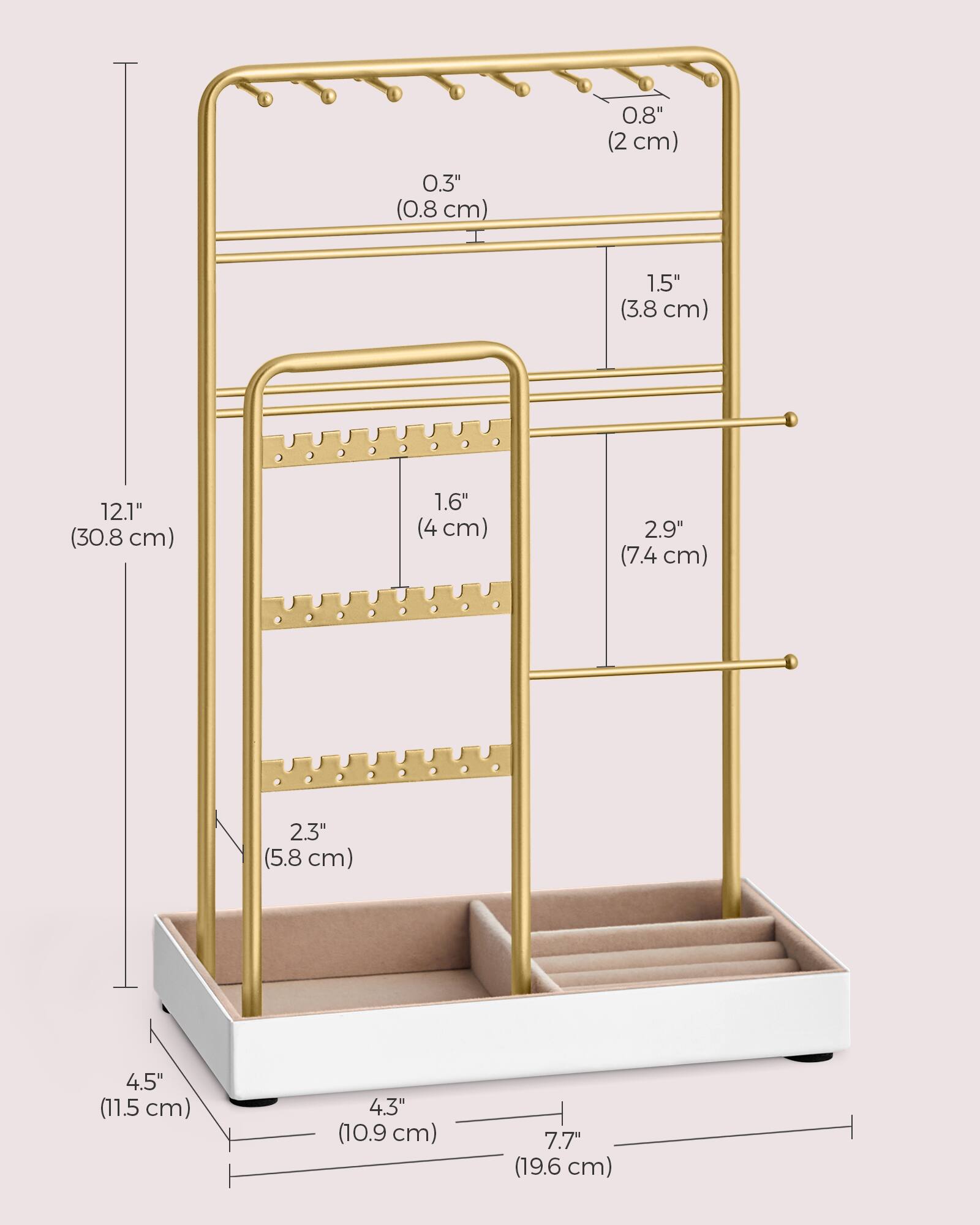 0.3" (0.8 cm)  
0.8" (2 cm)  
1.5" (3.8 cm)  
12.1" (30.8 cm)  
1.6" (4 cm)  
2.9" (7.4 cm)  
2.3" (5.8 cm)  
4.5" (11.5 cm)  
4.3" (10.9 cm)  
7.7" (19.6 cm)