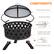 The image shows a grill with a mesh spark screen and a protective ring. The grill is made of durable steel with high-temp paint, ensuring that it can withstand high temperatures. The grill also features strong support legs, providing stability and support while in use.