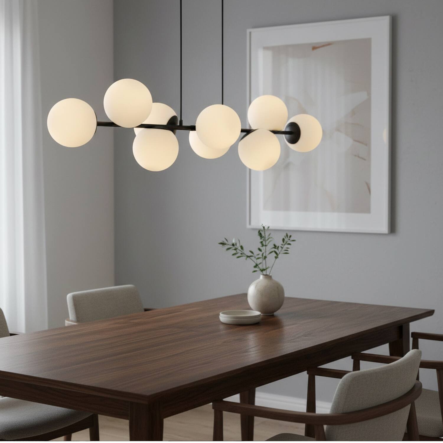 Left. Umeiluce - Modern 8-Light 49.2 Inches Kitchen Island Linear Chandelier E12 - Matte Black.