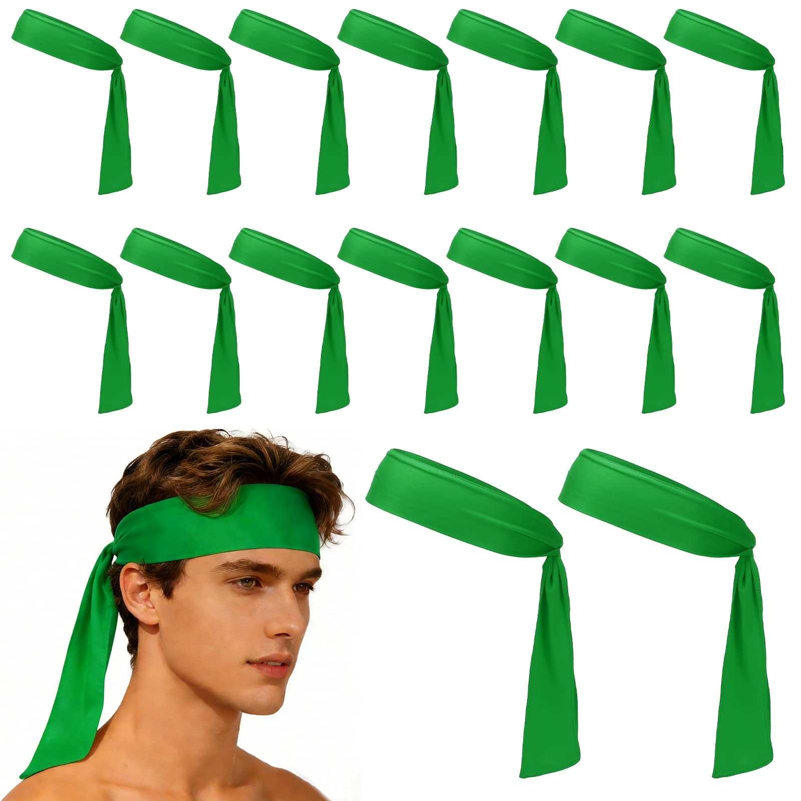 Unique Bargains - Tie Sweatband Headband, Adjustable Non-Slip Moisture Wicking Athletic Headband, 20pcs - For Tennis/Karate/Workout/Yoga - Green price history on PriceWatchPro