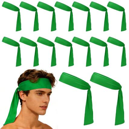 Front. Unique Bargains - Tie Sweatband Headband, Adjustable Non-Slip Moisture Wicking Athletic Headband, 20pcs - For Tennis/Karate/Workout/Yoga - Green.