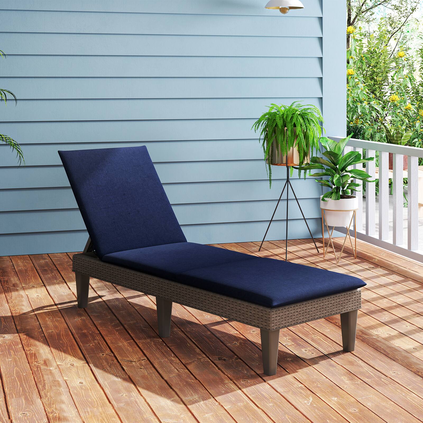 Alt View 3. Gymax - Gymax 2PCS Patio Lounge Chair Recliner Chair w/ 3-Position Adjustable Backrest & Cushion Brown & Blue - Brown, Blue.