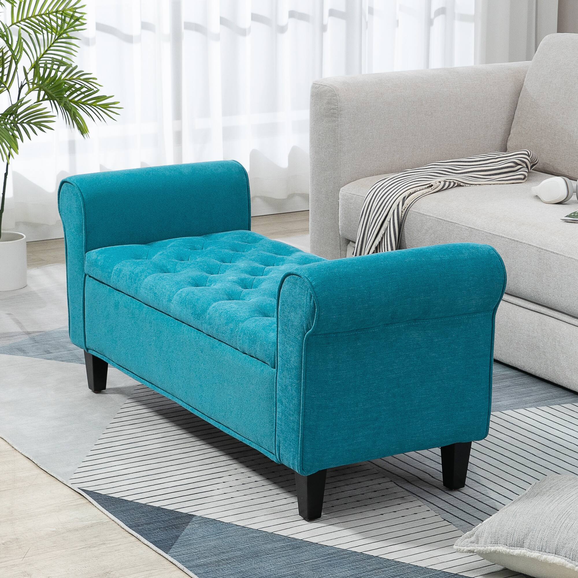 Alt View 8. Homcom - Inches Storage Ottoman, End of Bed Bench with Rolled Arms, Wood Legs - Light Gray.