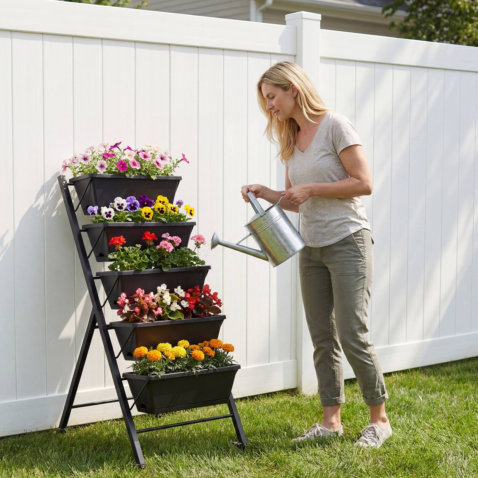 Alt View 3. Costway - Costway 2Pcs 5-Tier Vertical Raised Garden Bed, Freestanding Garden Planter with Wheels - Black.