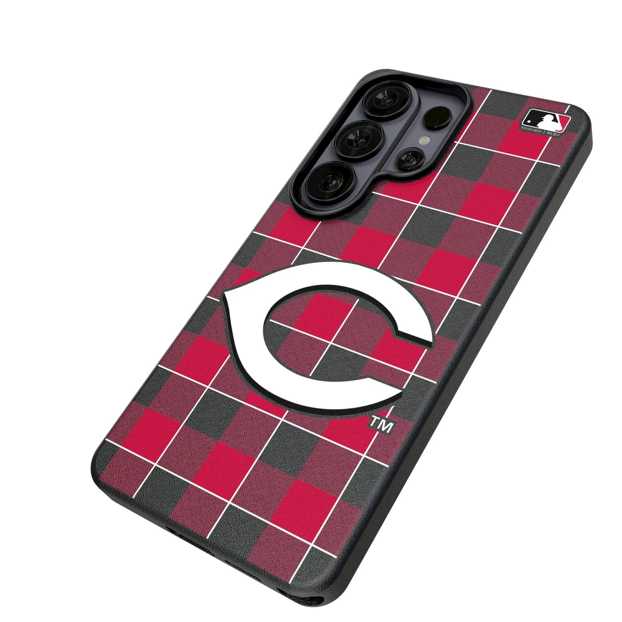 Alt View 1. Keyscaper - Cincinnati Reds Plaid Galaxy Magnetic Bump Case - S25 Ultra - Black.