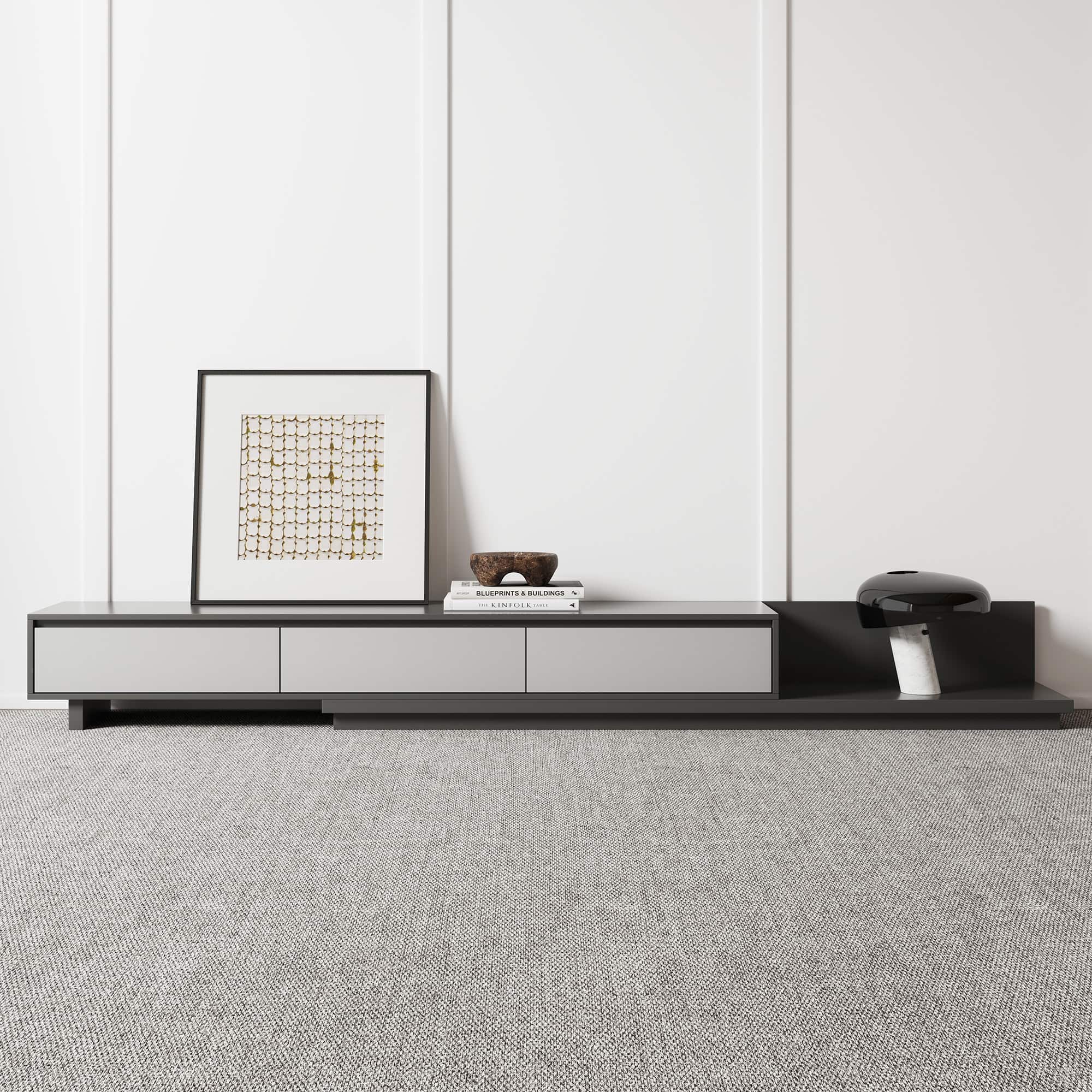 luck idea - 78.7" Expandable TV Stand & Media Console with 3 Spacious Storage Drawers - Gray