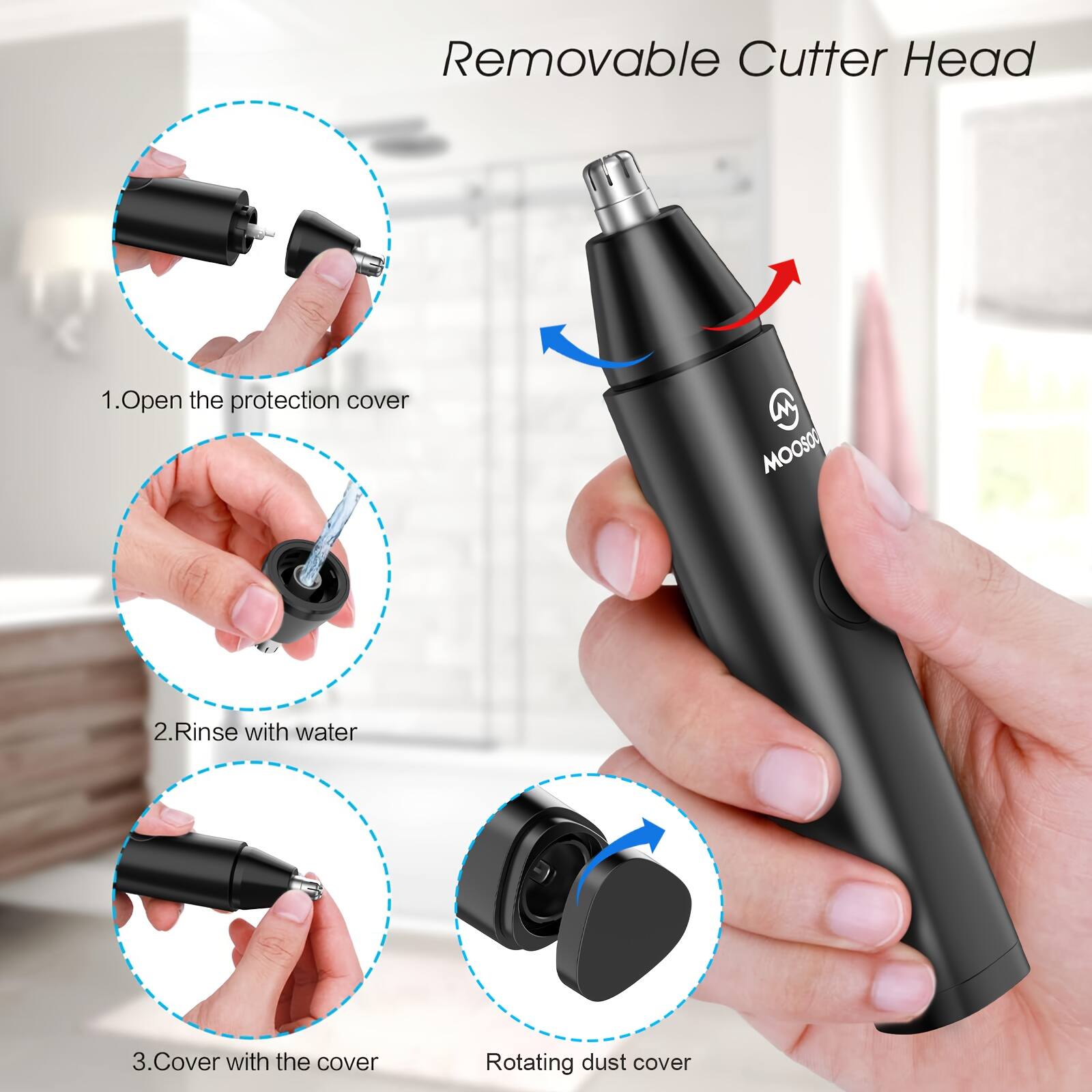 Removable Cutter Head
1. Open the protection cover
2. Rinse with water
3. Cover with the cover
Rotating dust cover