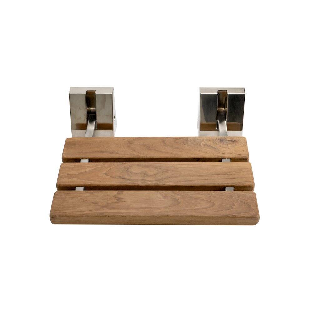 Left. Alfi - Brushed Nickel 16" Folding Teak Wood Shower Seat Bench - Brown.