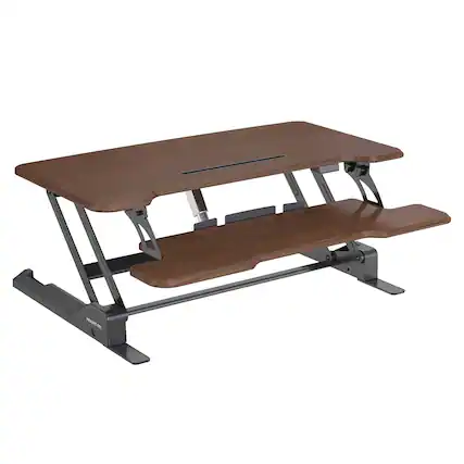 Front. Mount-It! - Electric Standing Desk Converter with 38" Adjustable Sit-Stand Work Surface and Quiet Motor Lift, Brown - Black.