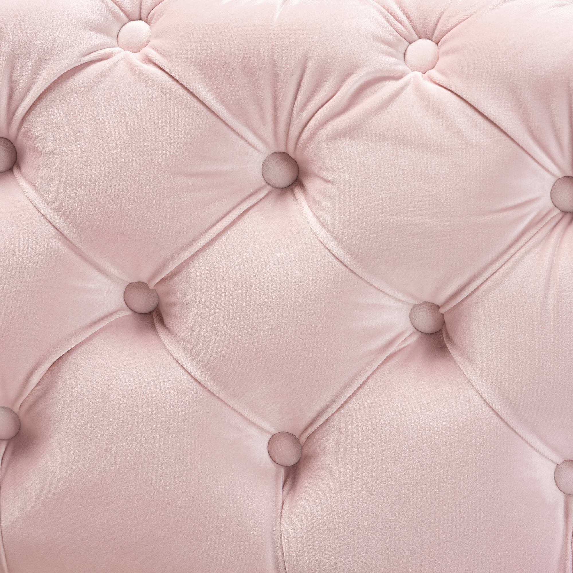 Back. Baxton Studio - Avara Glam and Luxe Velvet Fabric Upholstered Gold Finished Button Tufted Bench Ottoman - Light Pink/Gold.