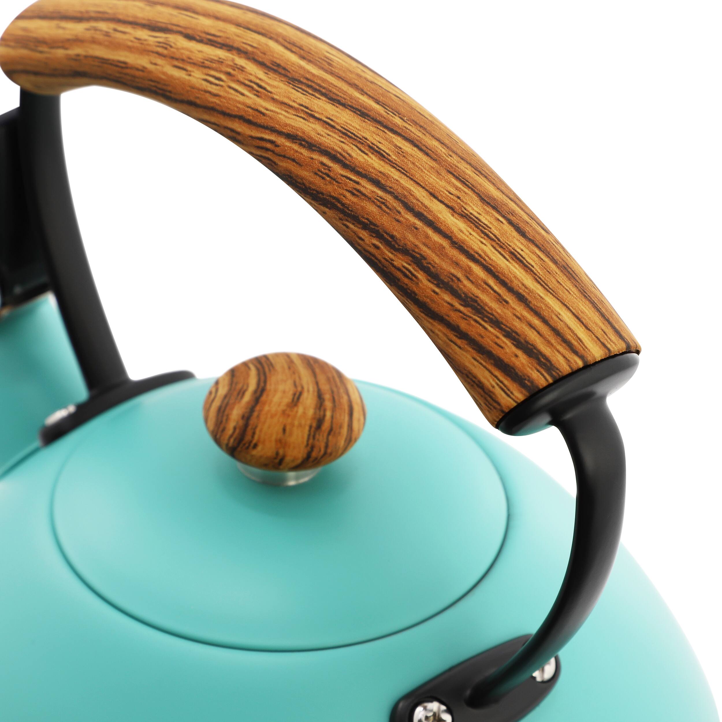 Alt View 1. MegaChef - MegaChef 3.2 Quart Whistling Tea Kettle with Wood Grain Nylon Cool Touch Handle, Matte Turquoise - Turquoise.