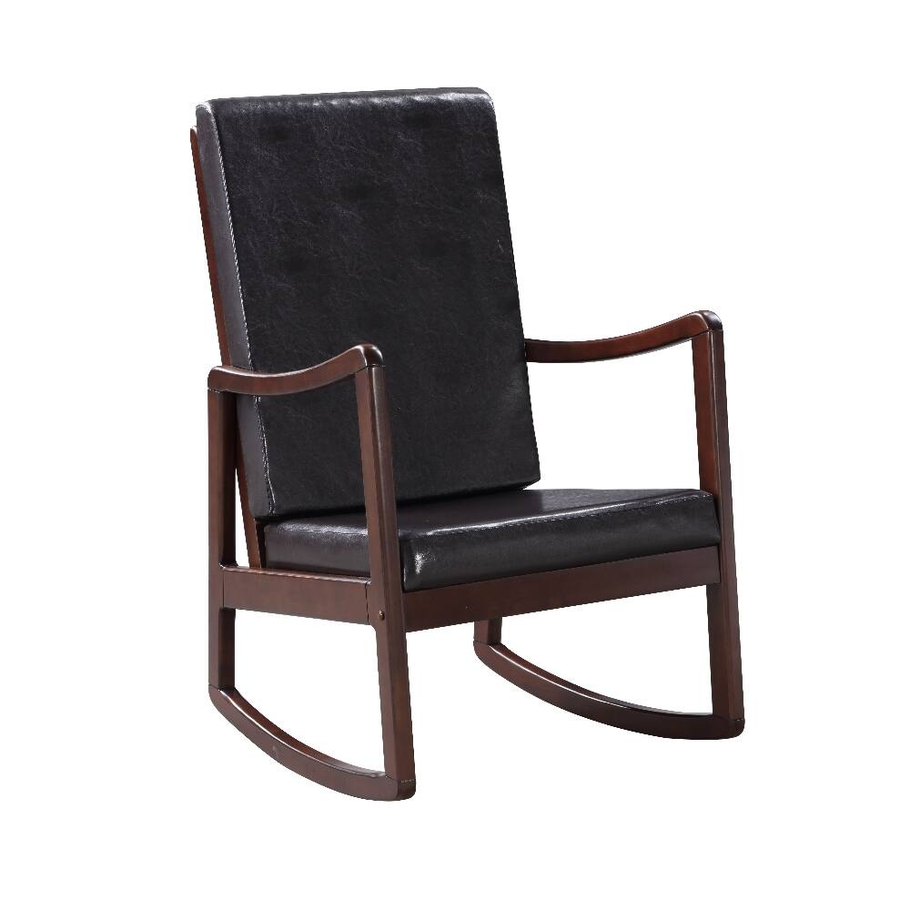 Back. Loheer - Loheer Dark Brown Synthetic Leather Rocking Chair Espresso Finish Upholstered Rocker with Rubber Wood Frame - Dark Brown.