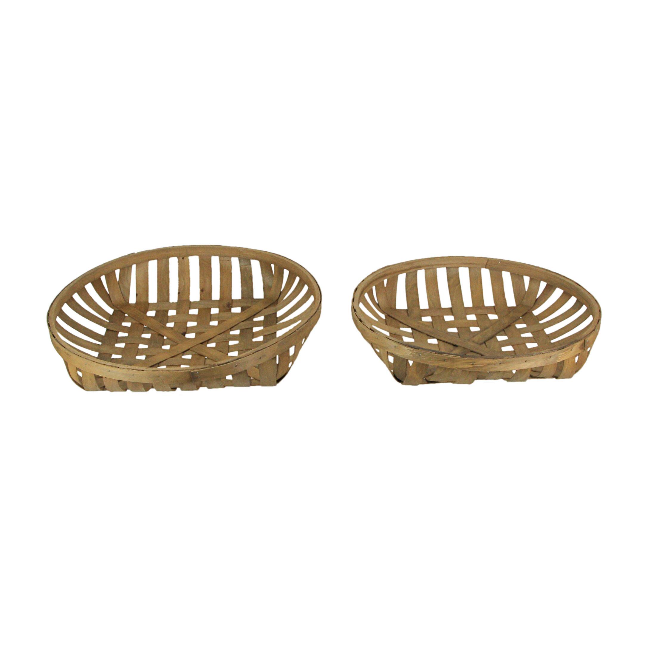Front. Audrey's - Round Natural Woven Wood Tobacco Basket Tray Decorative Serving Display Set of 2 - Brown.