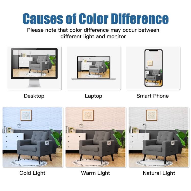 Causes of Color Difference

Please note that color difference may occur between different light and monitor

- Desktop
- Laptop
- Smart Phone
- Cold Light
- Warm Light
- Natural Light