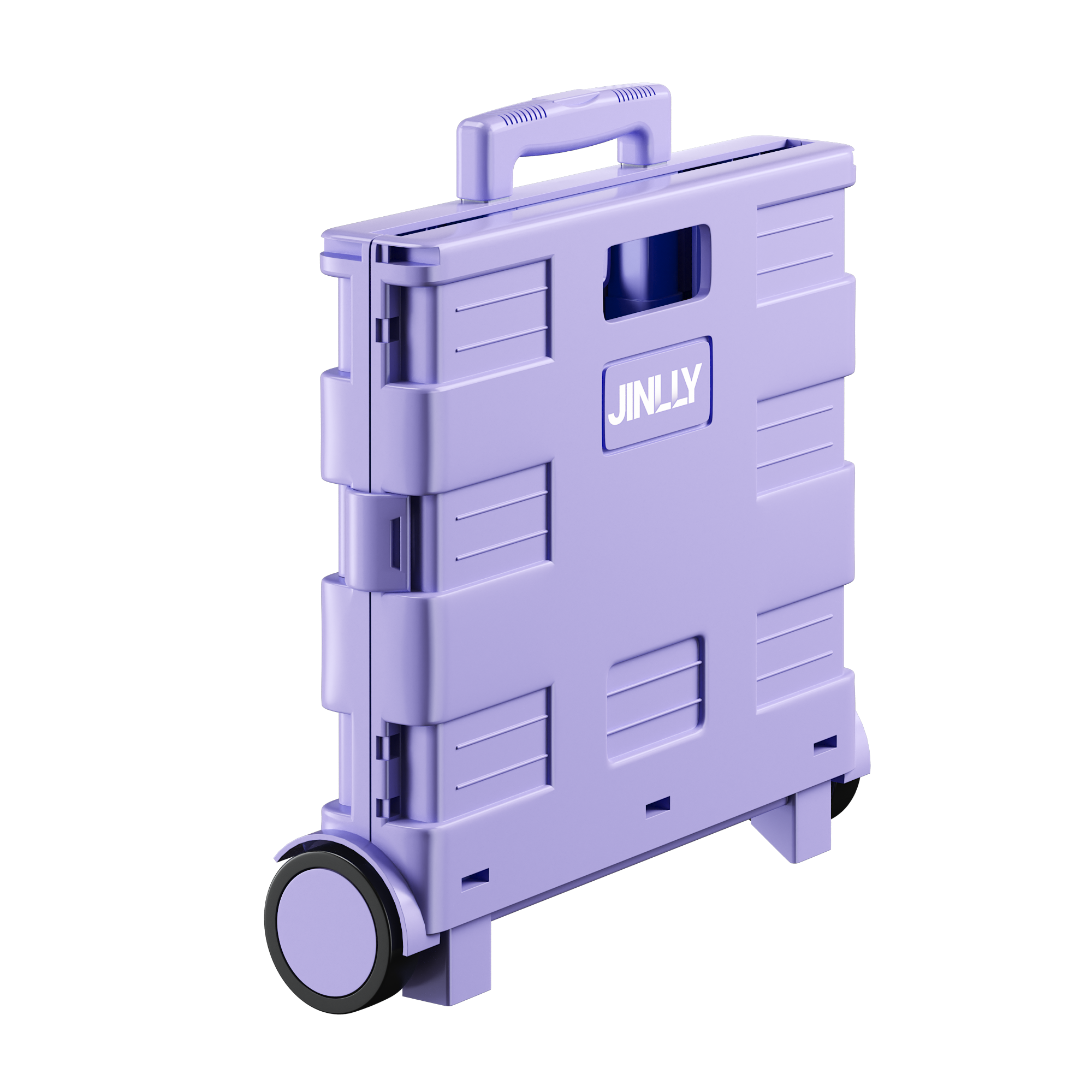Back. JINLLY - JINLLY 40L Folding Rolling Utility Cart, Portable Rolling Crate Handcart with 2 Rotate Wheels - Purple.
