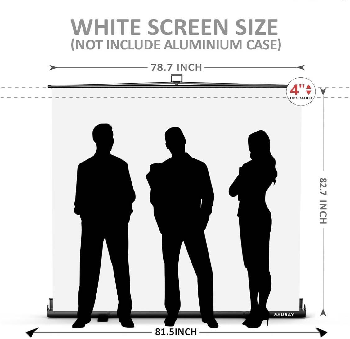 WHITE SCREEN SIZE (NOT INCLUDE ALUMINIUM CASE) 78.7 INCH 4" UPGRADED 82.7 INCH 81.5 INCH