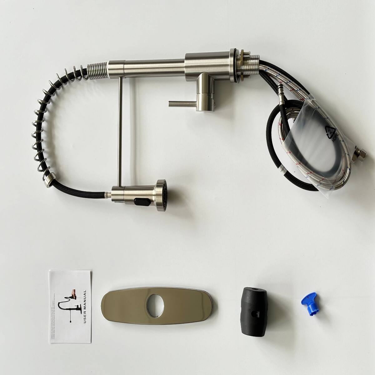 Back. Ropilly - Ropilly Pull Down Kitchen Faucet, Industrial Style Single Handle Kitchen Faucet, Brushed Nickel, 1 Hole or 3 Hole - Brushed Nickel.