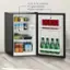 The text on the image reads: "2.5 cu. ft. capacity 3 glass shelves Door storage."
