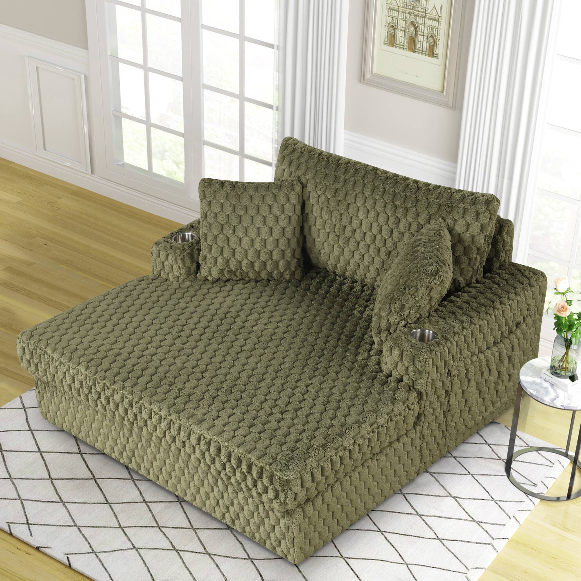 Angle. Vaczon - 58'' Oversized Chaise Lounge, Living Room Plush Sofa Bed Chair Bed, Sleeper Couch Bed With Storage Space, Office Daybed - Green.